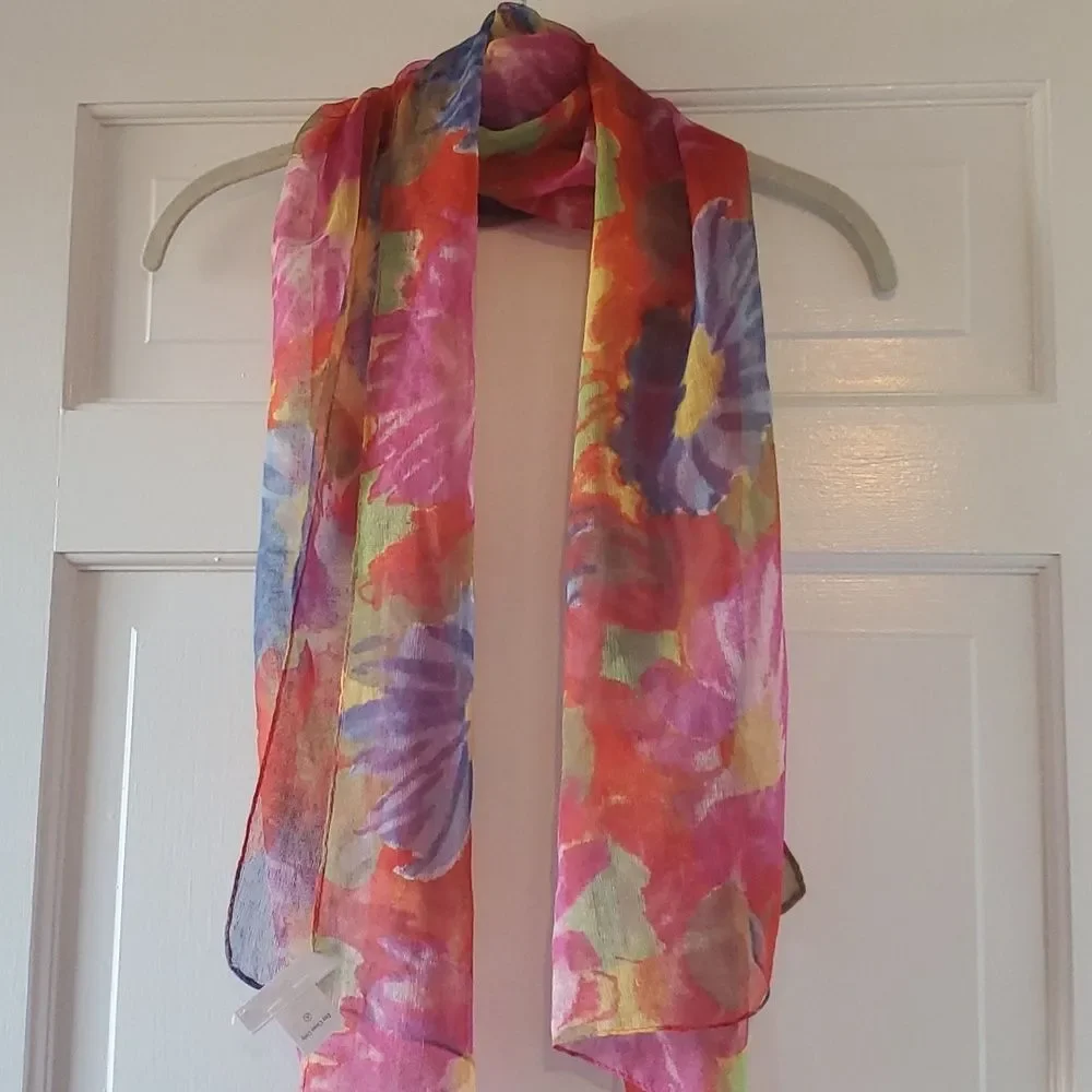 EYEFUL SHEER FLORAL SCARF WRAP RED BLUE YELLOW PINK GREEN